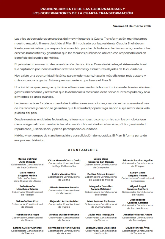 Respaldo a Claudia Sheinbaum