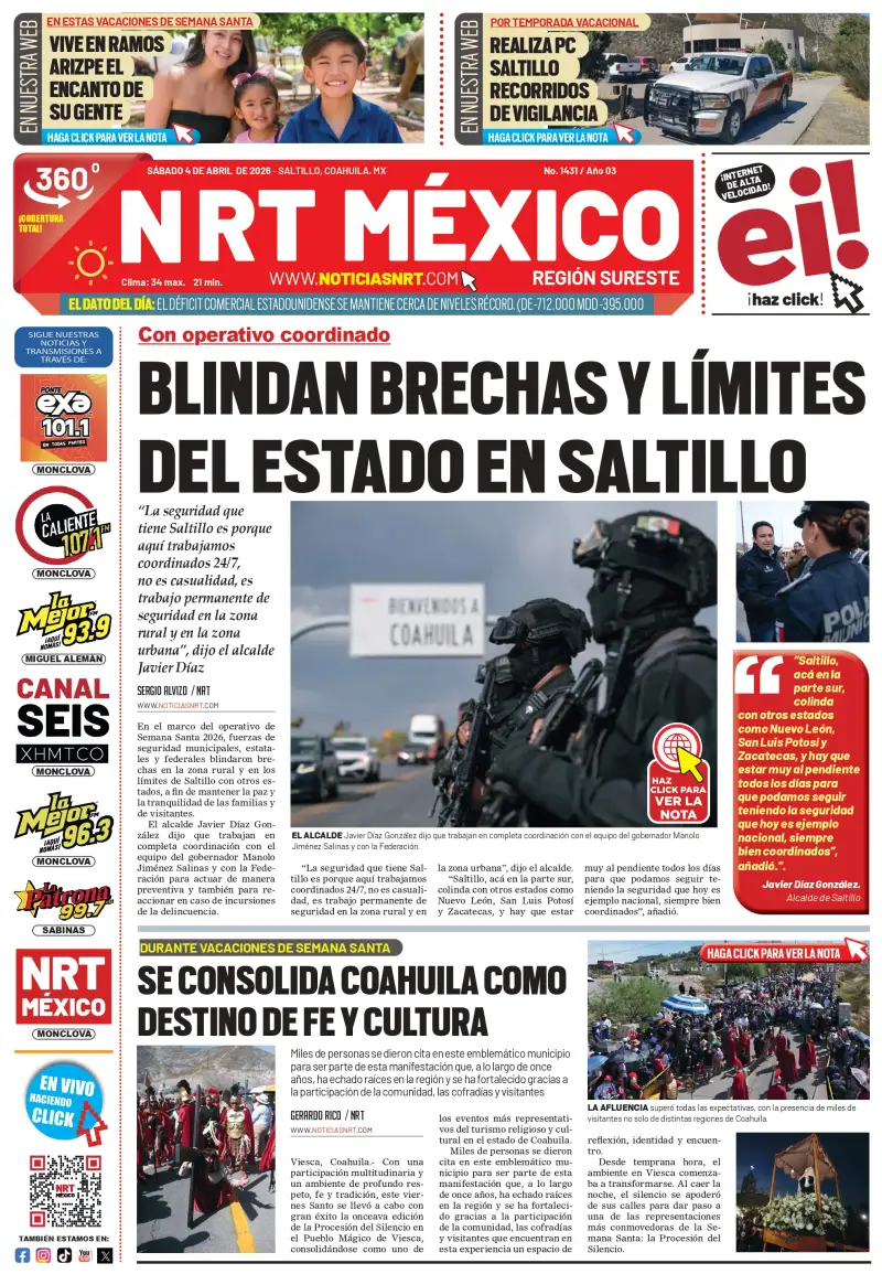 Portada de Saltillo de NRT México del 04 de abril de 2026
