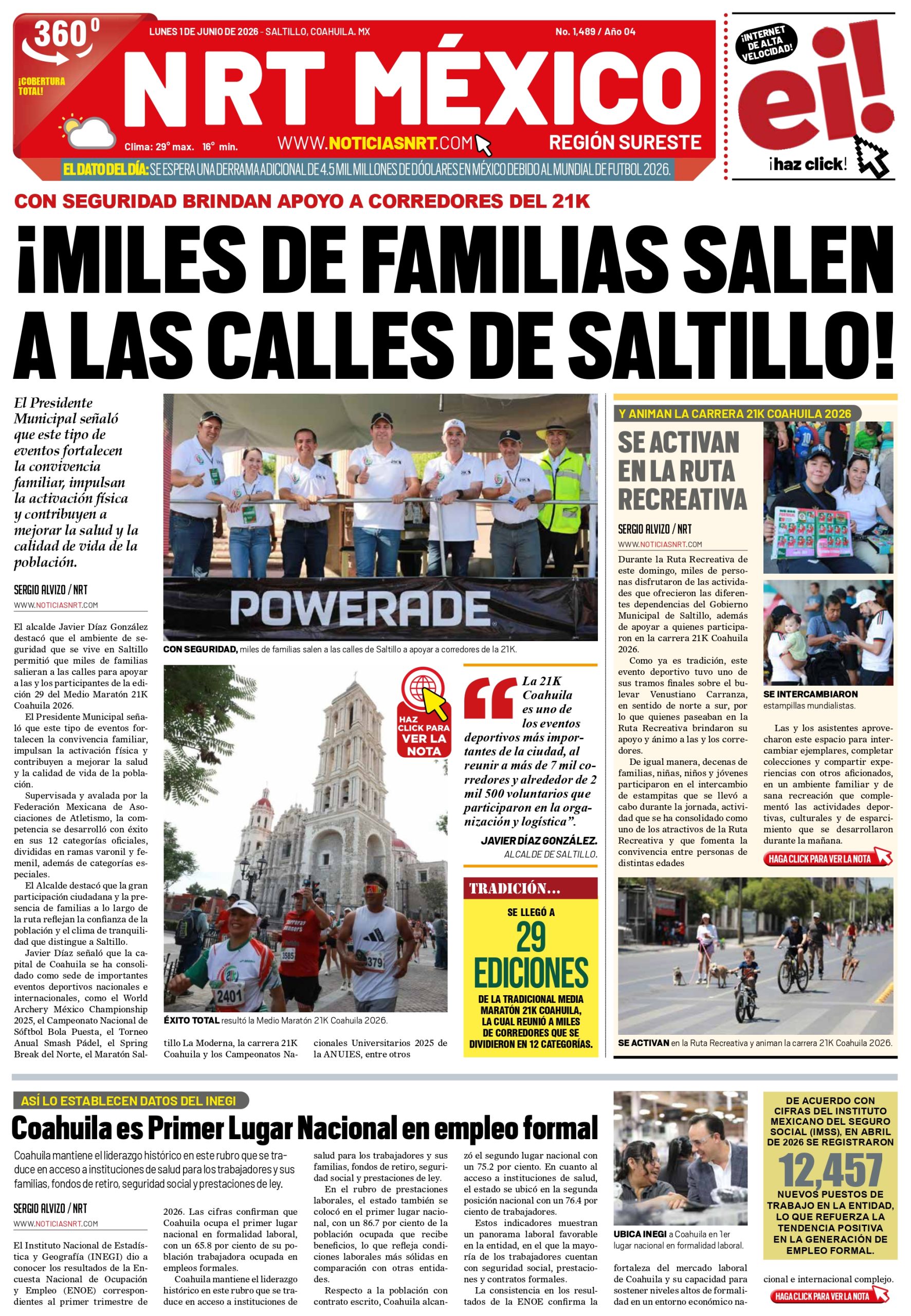 Portada de NRT México del lunes 1 de junio de 2026
