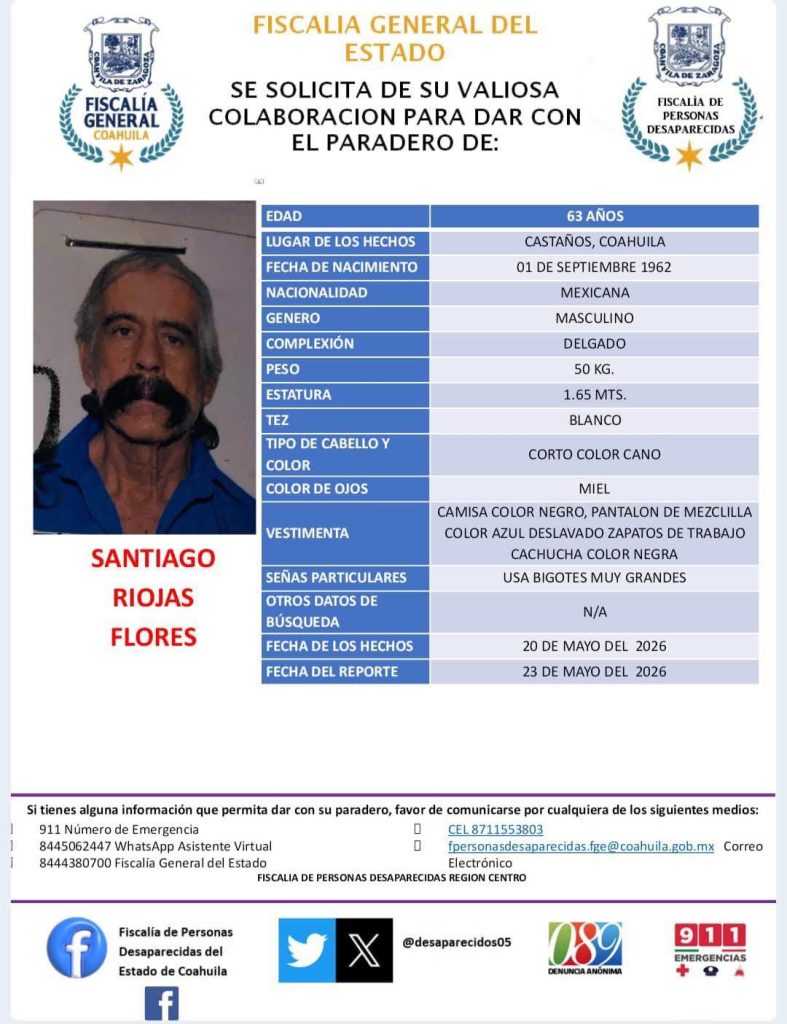 Se busca Santiago Riojas Flores
