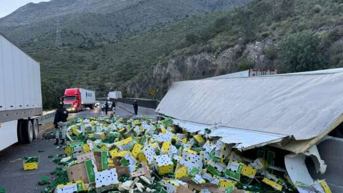 Tráiler cargado con aguacate vuelca en la carretera 57