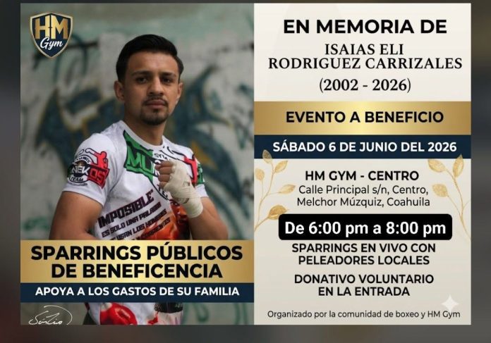 Boxeadores de Múzquiz organizarán una función benéfica para apoyar a la familia de Isaías “El Artillero” Rodríguez, joven pugilista fallecido tras una lesión sufrida durante una pelea profesional.