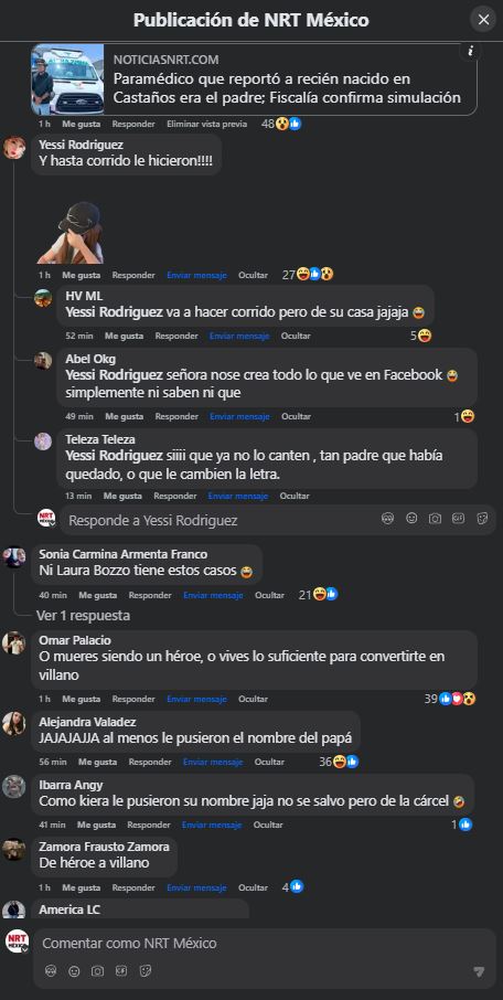 Algunos comentarios en Facebook