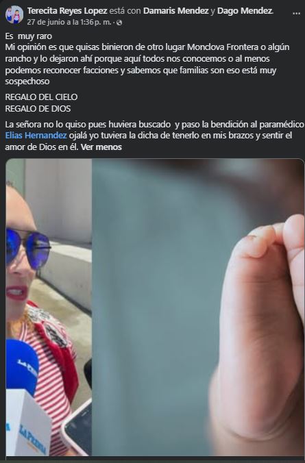 Publicación de la que sería la abuela del bebé