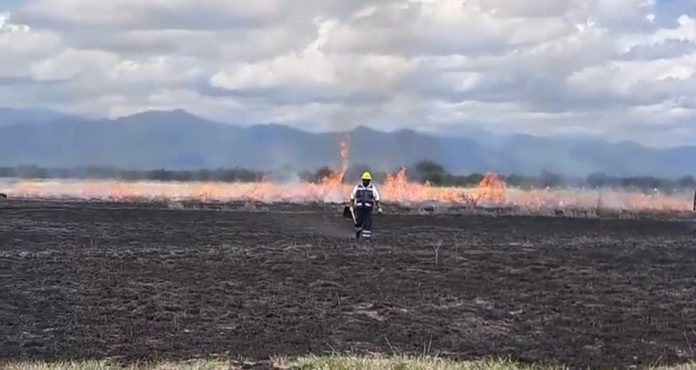 Brigadistas de CONAFOR, Bomberos y Seguridad Pública controlaron al 100% un incendio de pastizal que afectó una hectárea en el Ejido El Nogal, en Múzquiz.