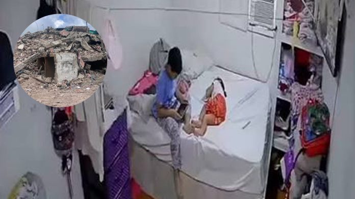 Niño protege a su hermana durante el fuerte terremoto en Venezuela