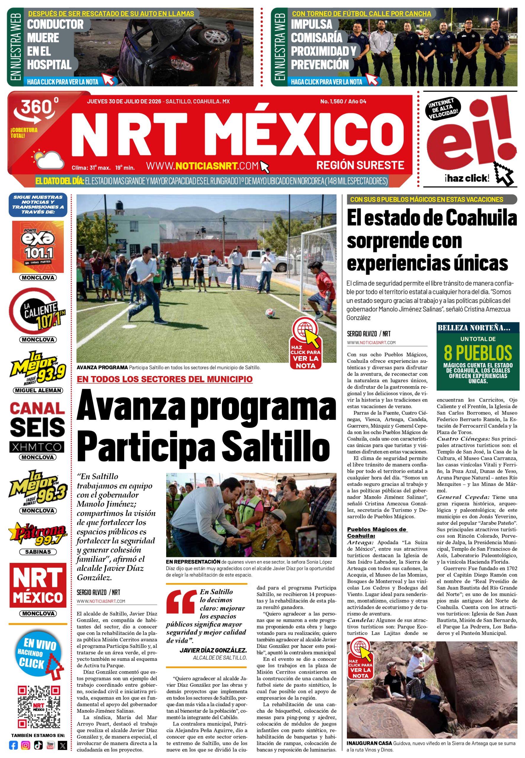 Portadas de NRT México Región Sureste del 30 de julio de 2026