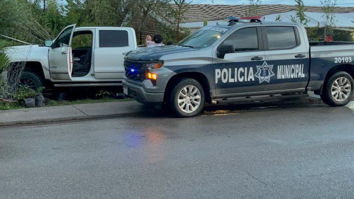 Una joven perdió el control de una camioneta por el pavimento mojado y terminó dentro de un vivero en Múzquiz.