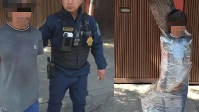 Vecinos frustran robo de bicicleta y amarran al sospechoso a un árbol