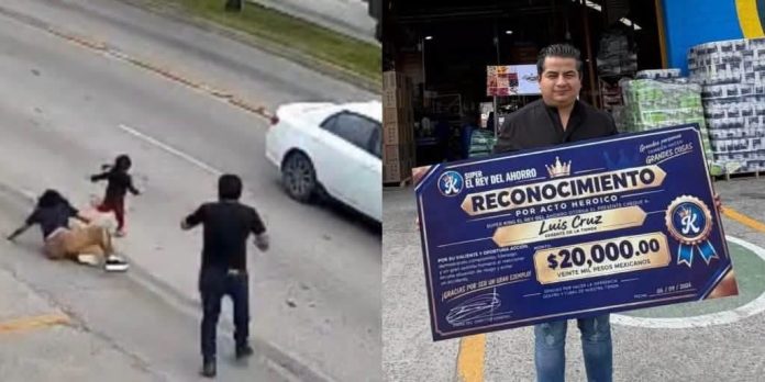Empleado salva a niña de ser atropellada en Puebla