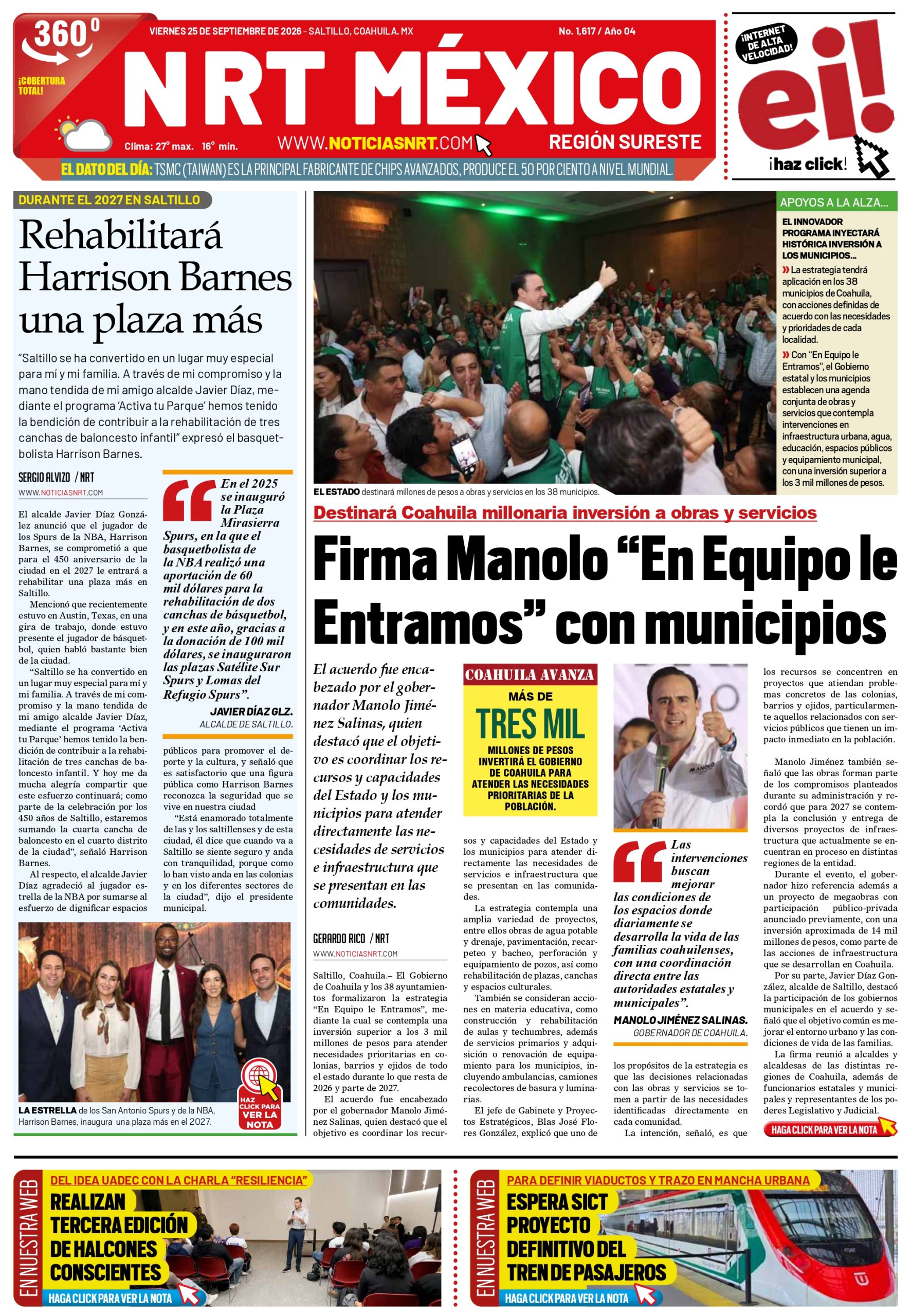Portada de NRT México Región Sureste de este 25 de septiembre de 2026.
