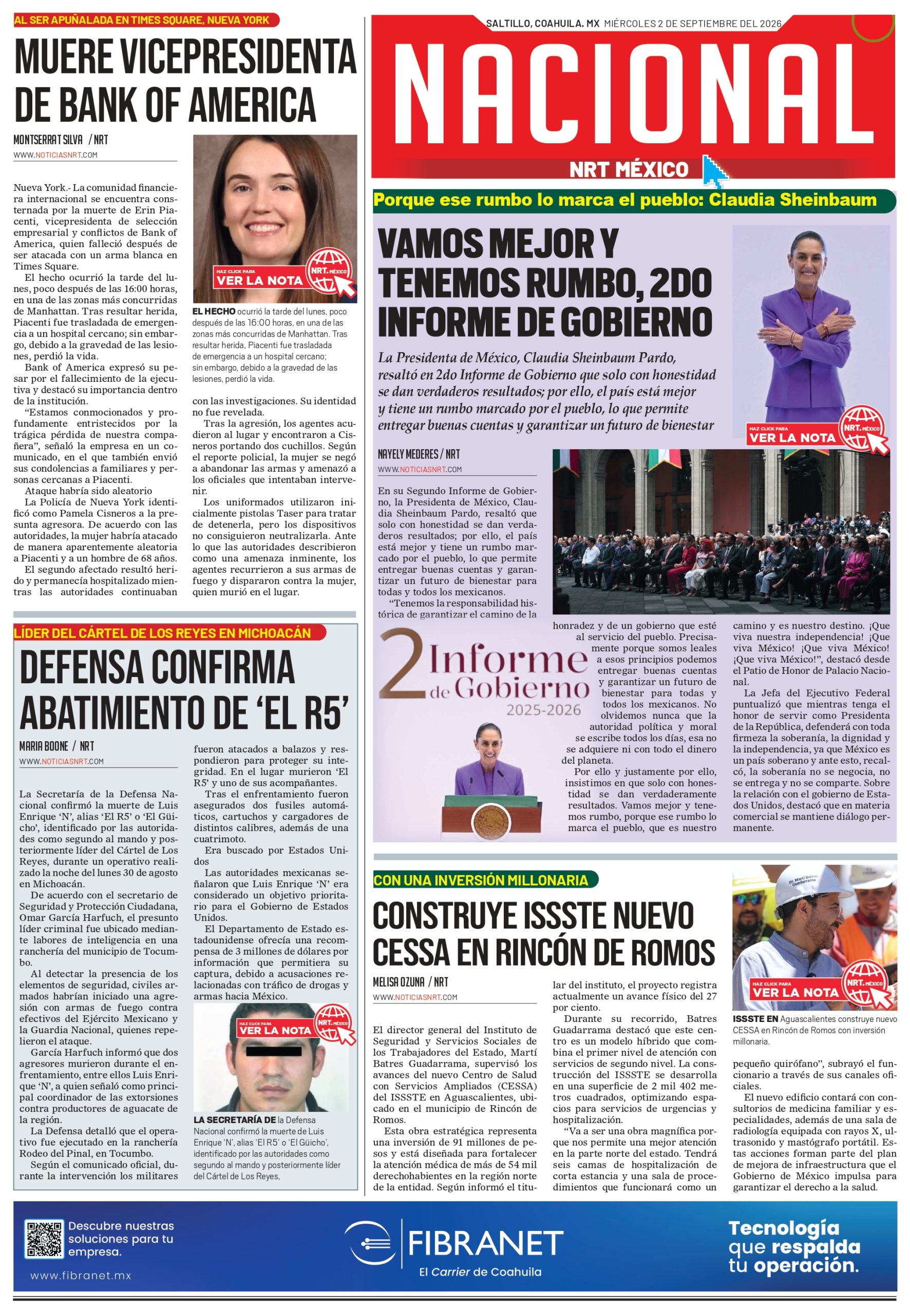 Portada NRT México Nacional del 02 de septiembre de 2026